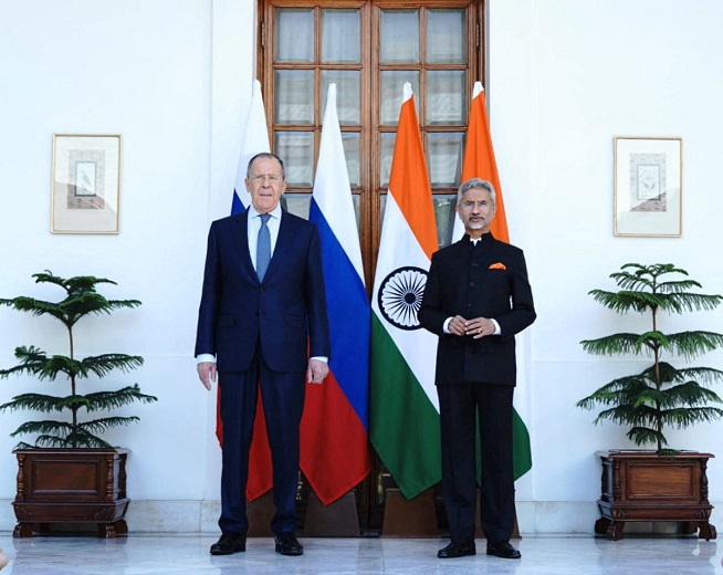 India's Foreign Minister Jaishankar and his Russian counterpart Lavrov are seen before their meeting in New Delhi